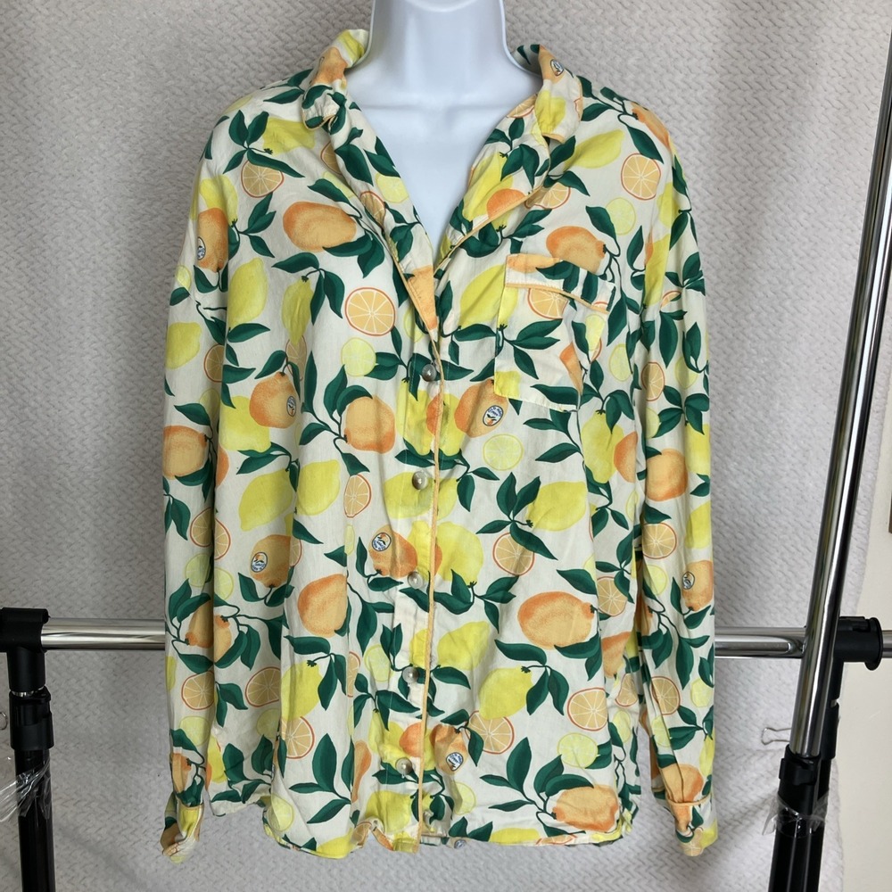 Old Navy Women Top XL Tall Citrus Fruit Button Up Lemon Lightweight Summer Vibes - Picture 1 of 10